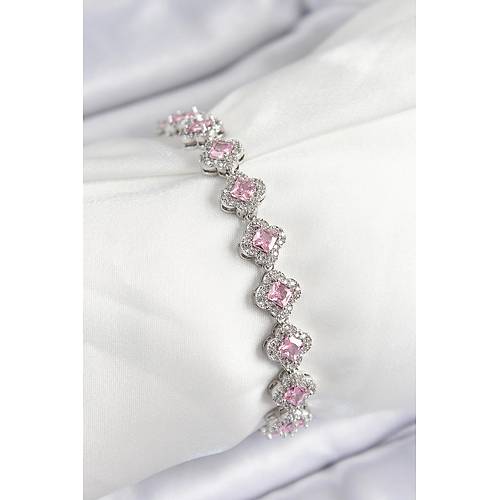 Pirin� Zirkon Ta�l� Pembe Yonca Baget Model G�m�� Renk VIP Seri Kad�n Bileklik