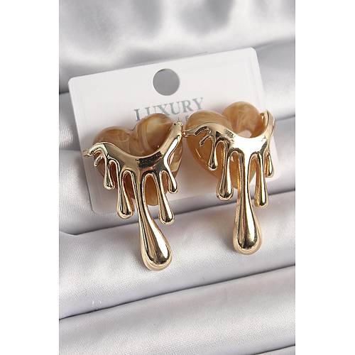 Pirin� Gold Renk Krem Sedefli Akan Kalp Model Kad�n K�pe