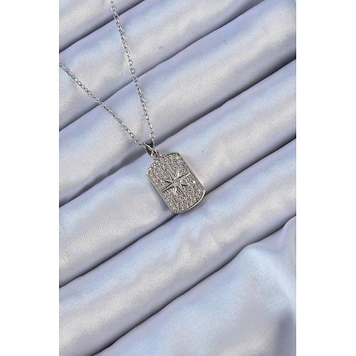 316L �elik Zincir G�m�� Renk Zirkon Ta�l� Kutup Y�ld�zl� Vintage Kolye