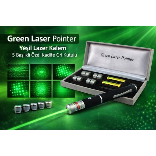 Green Lazer Kalem 5 Ba�l�kl� �zel Kadife Gri Kutulu