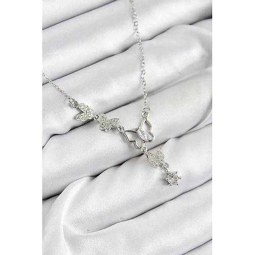316L �elik Zirkon Ta�l� Kelebek Model G�m�� Renk Kad�n Kolye