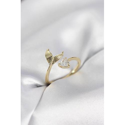 Bal�k Kuyru�u Model Gold Renk Zirkon Ta�l� Kad�n Y�z�k