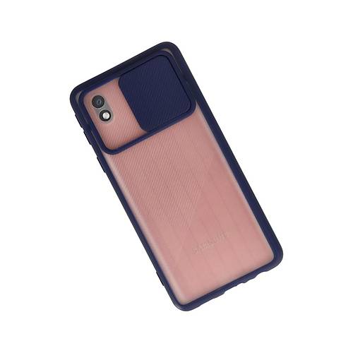 Galaxy A01 Core K�l�f Palm Buzlu Kamera S�rg�l� Silikon - Lacivert