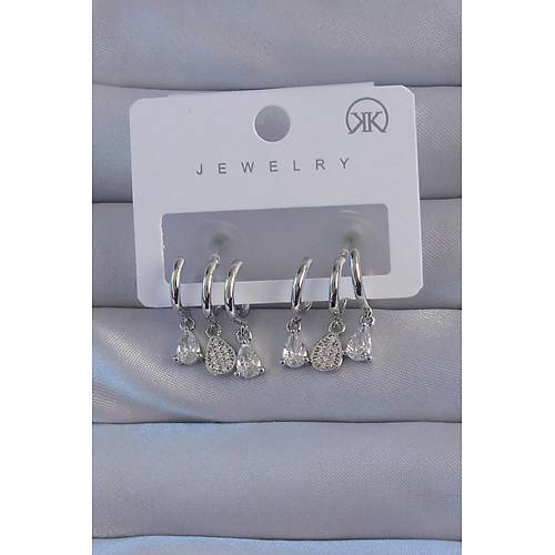 Pirin� G�m�� Renk Zirkon Ta�l� Damla Model �oklu G�r�n�m Yar�m Halka K�pe