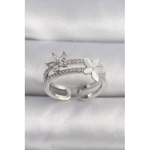 Pirin� G�m�� Renk Zirkon Ta�l� �i�ek Model VIP Seri Kad�n Y�z�k