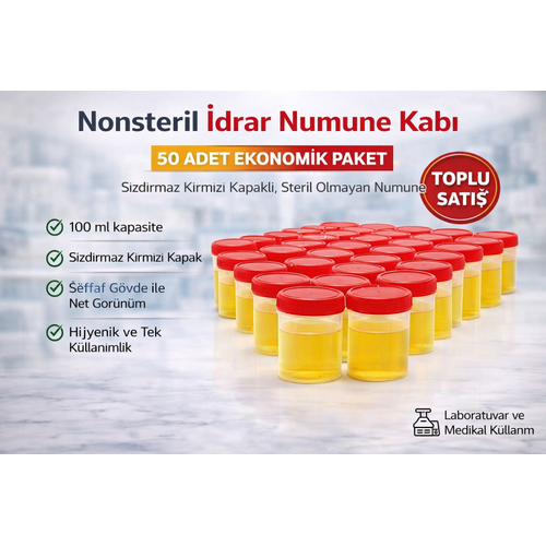 Nonsteril �drar Numune Kab� 100 ml S�zd�rmaz Kapakl� Steril Olmayan Numune Kab� Laboratuvar ve Medikal Kullan�m 50 Adet
