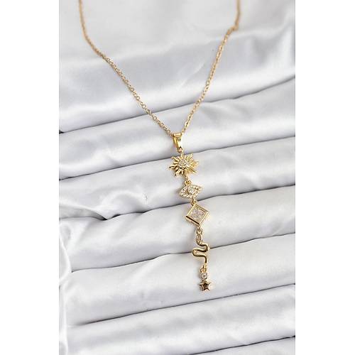 316L �elik Zincir Gold Renk G�ne� ve Enerji Model Kad�n Y Kolye