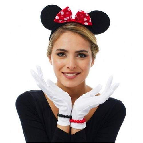 K�rm�z� Fiyonklu Minnie Mouse Tac� ve Beyaz Eldiven Seti