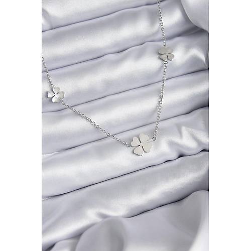 316L �elik Zincir G�m�� Renk Yonca Model Kad�n Kolye