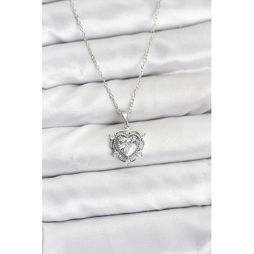 316L �elik Zincir G�m�� Renk Kalp Model Zirkon Ta�l� Kad�n Kolye