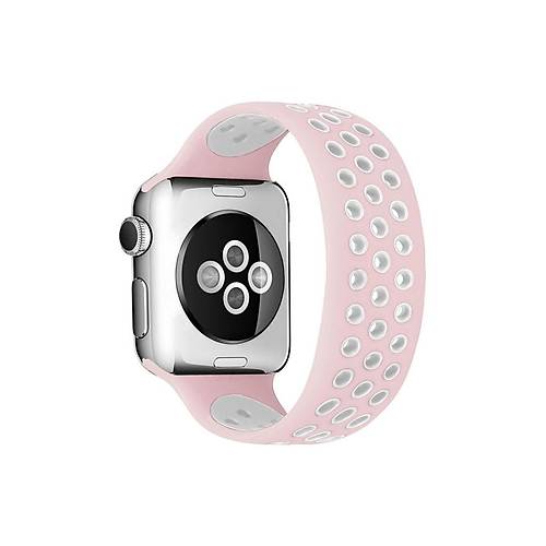 Watch 42mm Ayarl� Delikli Silikon Kordon - Pembe-Beyaz