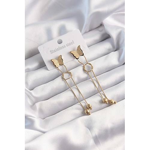 316L �elik Alt�n Renk Sallant�l� D���m Model Kelebek K�pe