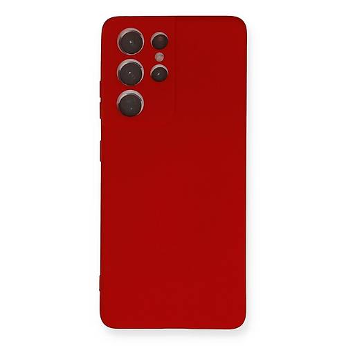 Galaxy S21 Ultra K�l�f Nano i�i Kadife Silikon - K�rm�z�