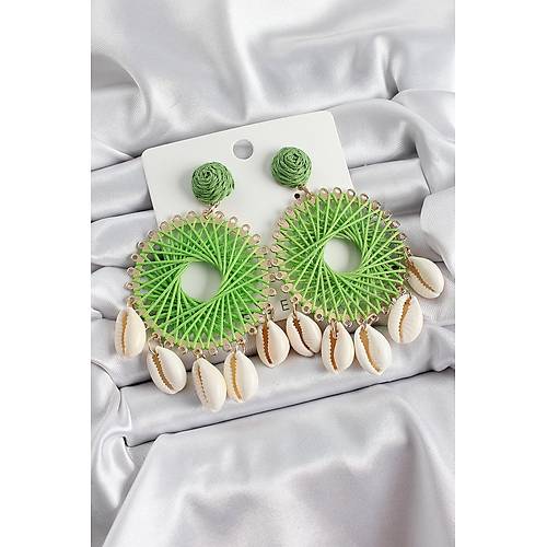 Ye�il Has�r �rg� Sarmal Model Sallant�l� Deniz Kabu�u Detayl� Gold Renk Kad�n K�pe