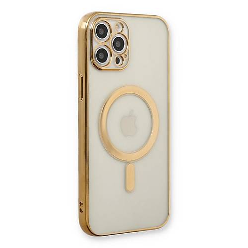 iPhone 12 Pro K�l�f Magneticsafe Lazer Silikon - Gold