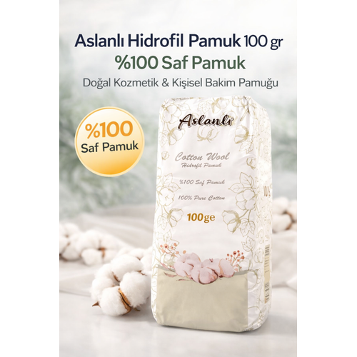 Aslanl� Hidrofil Pamuk 100 gr %100 Saf Pamuk Do�al Kozmetik ve Ki�isel Bak�m Temizlik Pamu�u 1 ADET