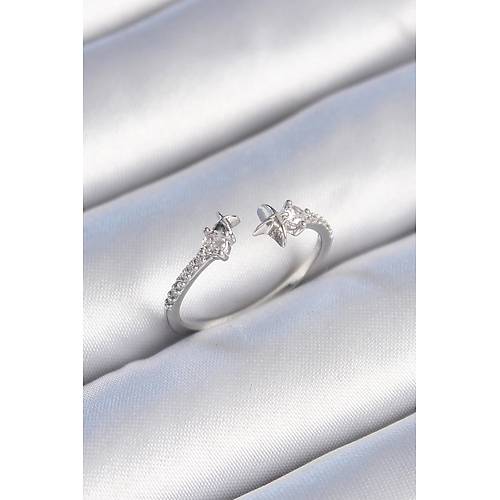 Pirin� G�m�� Renk Zirkon Ta� Detay Y�ld�z Model Kad�n Y�z�k