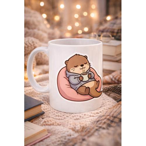 Sevimli Su Samuru Tasar�ml� Porselen Kupa MODEL 191 � Kahve ��en Tatl� Su Samuru Kahve Kupas� � Cozy Temal� Hediyelik Kupa Bardak