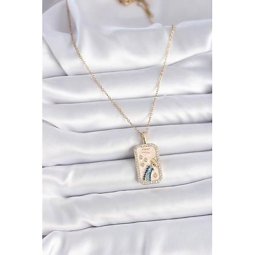 316L �elik Gold Renk Zincir Kova Burcu Zirkon Ta�l� Kad�n Kolye