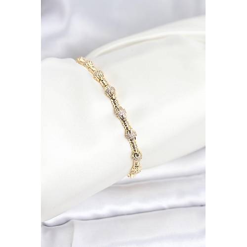 Pirin� Gold Renk VIP Seri Punta Model Zirkon Ta�l� Kad�n Bileklik