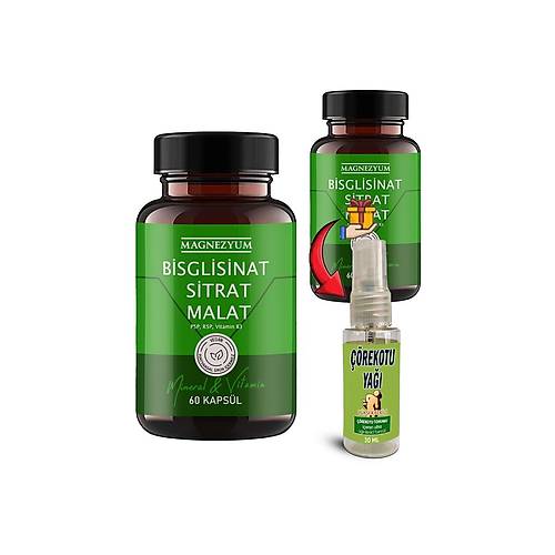 Magnezyum 2 Ad Bisglisinat magnezyum sitrat malat & vitamin b2 B3 B6 Caps 60l� + ��rek Otu Ya�