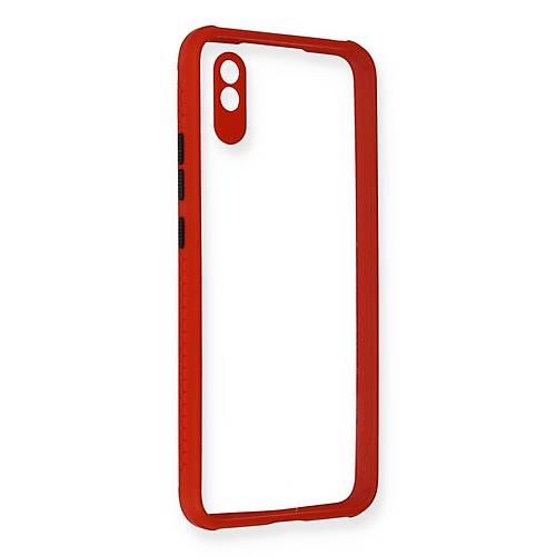 Redmi 9A K�l�f Miami �effaf Silikon - K�rm�z�