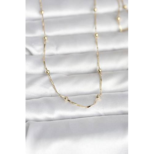 CM 14K Gold Renk Kesme �ubuk Zincir Top�uklu Model 60 cm Kad�n Kolye