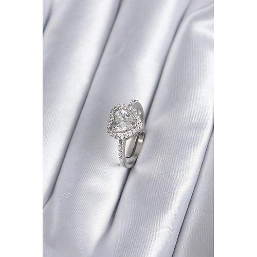 Pirin� G�m�� Renk Zirkon Ta�l� Kalp Charm Model Kad�n Y�z�k