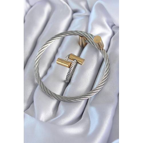 316L �elik G�m�� Renk Gold Detay Sarmal Model Erkek Bileklik Y�z�k Kombini