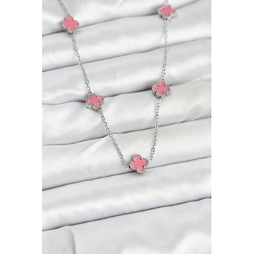 316L �elik Zincir G�m�� Renk Pembe Baby Boy Yonca Kad�n Kolye