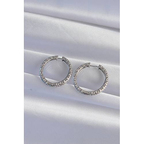 Pirin� G�m�� Renk Zirkon Ta�l� Motifli Halka K�pe