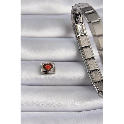 316L �elik G�m�� Renk Kahverengi Kalp ��lemeli Nomination Charm