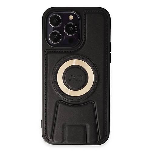 iPhone 14 Pro K�l�f Merk�r Magneticsafe Standl� Kapak - Siyah