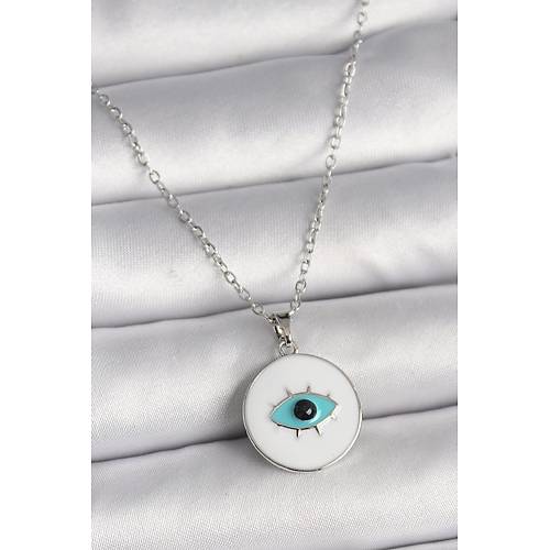 316L �elik G�m�� Renk Zincir Beyaz Mineli Turkuaz G�z ��leme Model Kad�n Kolye