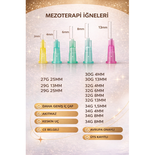 34G X 2,5MM Mezoterapi  Steril Enjeksiyon ��nesi 100 Adet 1 Kutu