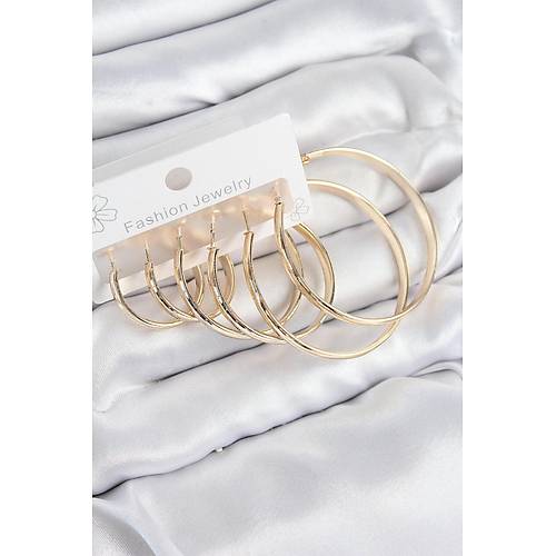 Pirin� Halka Model Gold Renk Kad�n Set K�pe