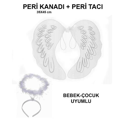 Beyaz Dantel T�ll� Peri Kanad� ve Peri Tac� Seti 45x40 cm