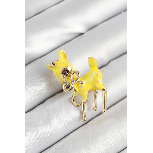 Zirkon Ta�l� Fiyonk Detayl� 3D Sar� Ceylan Fig�rl� Gold Renk Kad�n Bro�