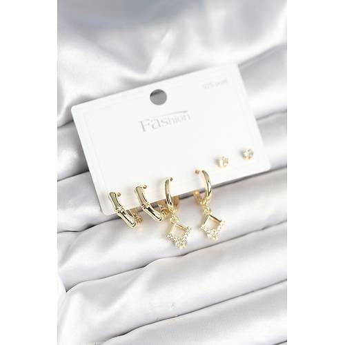 Pirin� Gold Renk 925 Ayar G�m�� �ivili Kad�n K�pe Seti