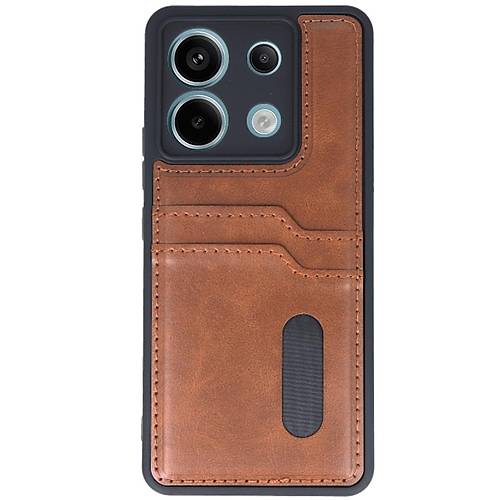 Redmi Note 13 Pro 5G K�l�f Sara Kartvizitli Deri K�l�f - Taba