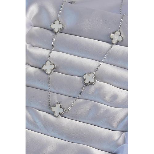 316L �elik G�m�� Renk Beyaz Sedefli Yonca Kolye