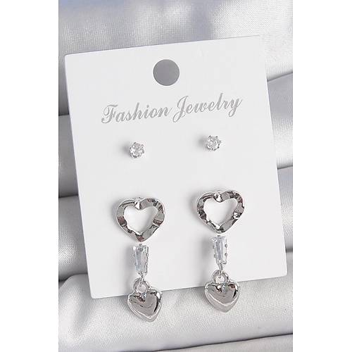 Pirin� G�m�� Renk Zirkon Ta� Detayl� Sallant� Model 2 �ift Kad�n K�pe Seti