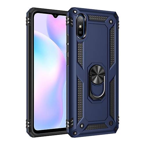 Redmi 9A K�l�f Sofya Y�z�kl� Silikon Kapak - Lacivert