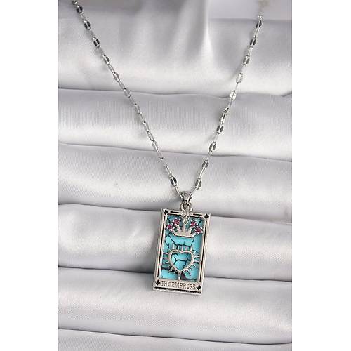 316L �elik G�m�� Renk Pembe Zirkon Ta�l� Ta� Kalp Portre Model Kad�n Kole