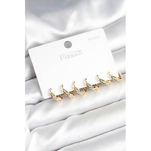 Gold Renk Pirin� Sarmal Model 925 Ayar G�m�� �ivili Kad�n K�pe Seti