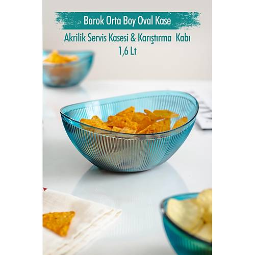 Akrilik Barok Aquamarin Orta Boy Oval Meyve & Salata Kasesi & Kar��t�rma Kab� / 1,6 Lt (CAM DE��LD�R)