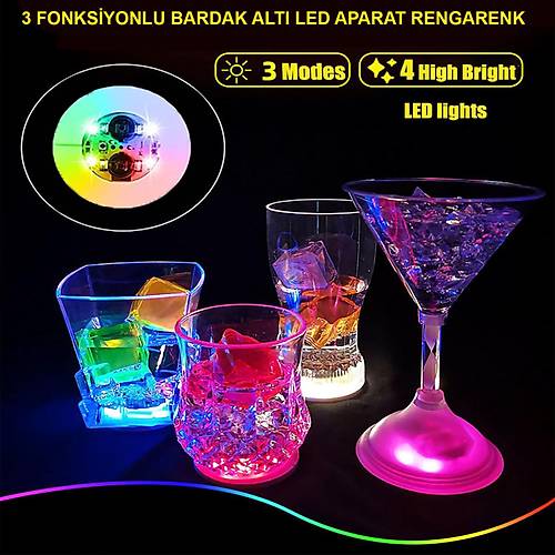 Renkli LED I��kl� Bardak Altl��� - Dekoratif (12 Adet, Pilli)