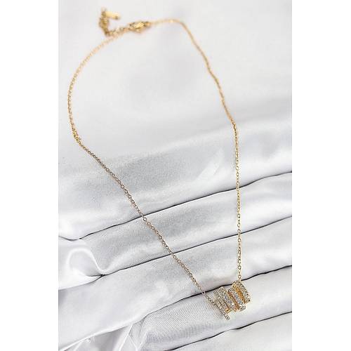 316L �elik Zirkon Ta�l� Sarmal Model Gold Renk Kad�n Kolye