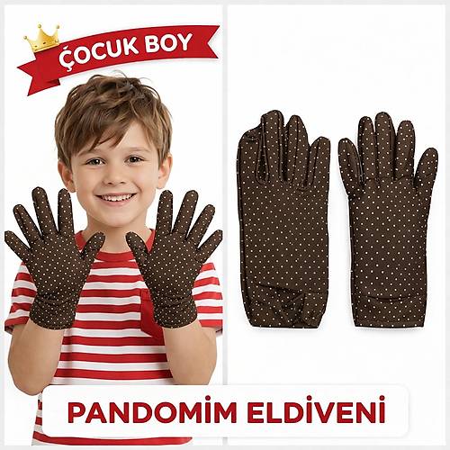 �ocuk Boy Pandomim Eldiveni Beyaz Puantiyeli Kahve Renk G�steri Eldiveni 23 Nisan 19 May�s