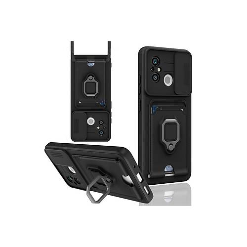 Redmi 12C K�l�f Zuma Kartvizitli Y�z�kl� Silikon - Siyah